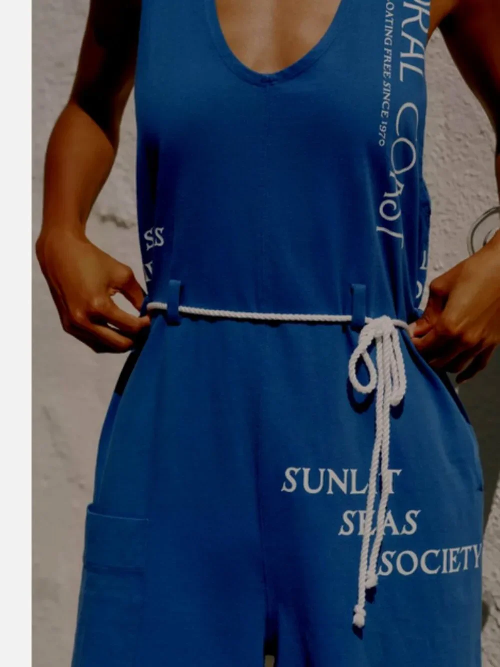 Anthropologie Celandine Coral Coast Knit Wide Leg Jumpsuit Blue Coastal L NWT - Picture 3 of 5